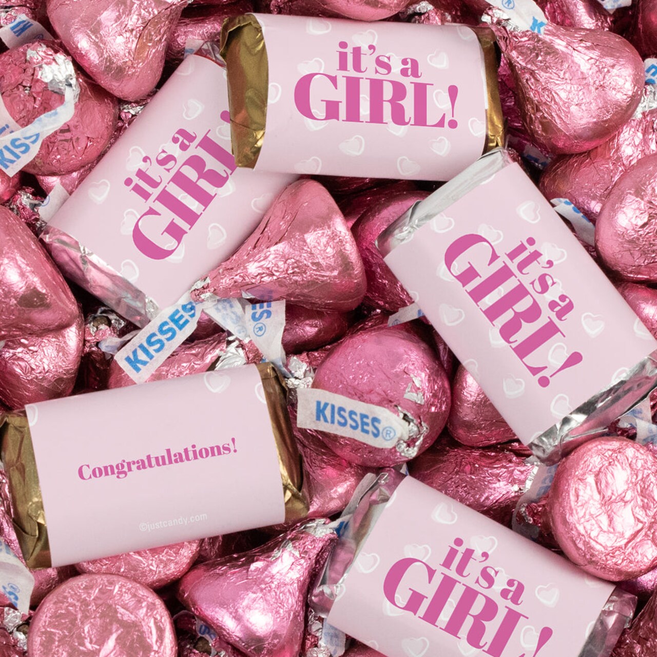 124 Pcs It's a Girl Baby Shower Candy Party Favors With Wrapped Miniatures Chocolate & Kisses For Goodie Bags, Dessert Tables, Guest Gifts And More (1.52lb Bag)